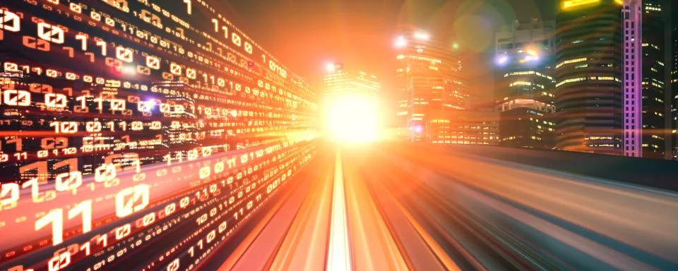 Digital data flow on road with motion blur to create vision of fast speed Stockillustratie