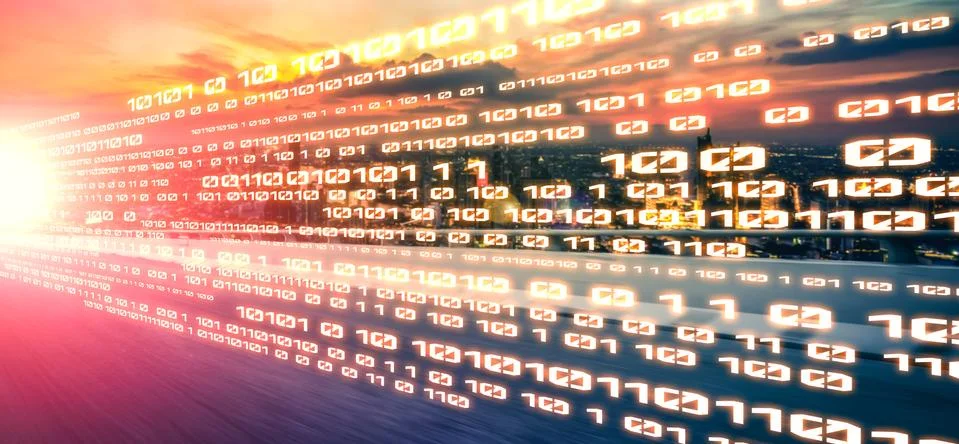 Digital data flow on road with motion blur to create vision of fast speed 스톡 일러스트