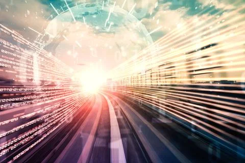 Digital data flow on road with motion blur to create vision of fast speed 스톡 일러스트