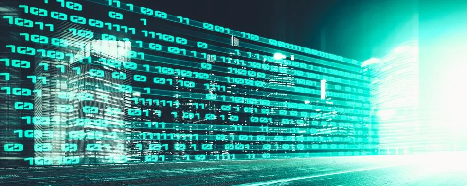 Digital data flow on road with motion blur to create vision of fast speed 스톡 일러스트