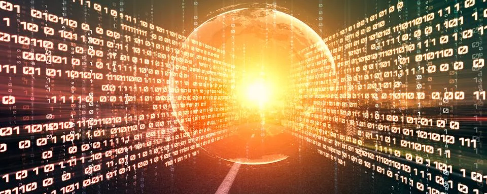 Digital data flow on road with motion blur to create vision of fast speed Stock Illustration