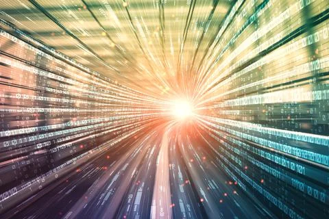 Digital data flow on road with motion blur to create vision of fast speed Stock Illustration