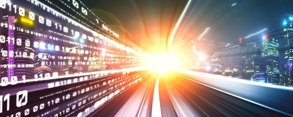 Digital data flow on road with motion blur to create vision of fast speed Stock Illustration