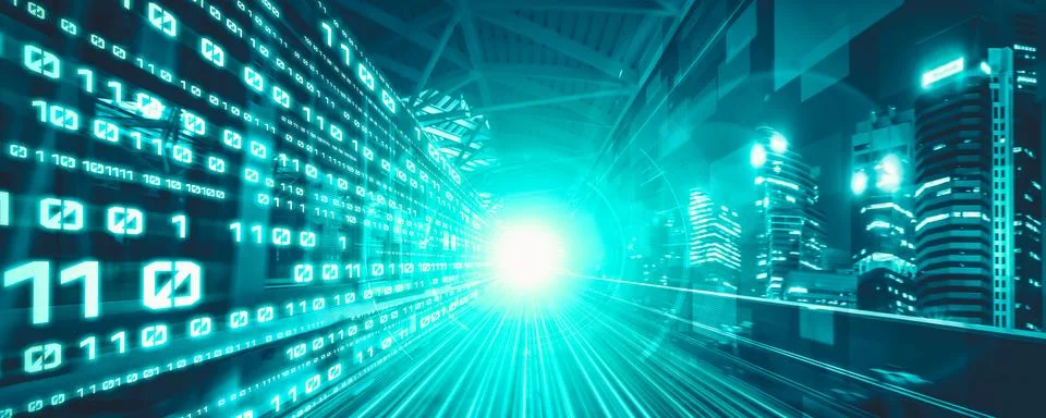 Digital data flow on road with motion blur to create vision of fast speed 스톡 일러스트