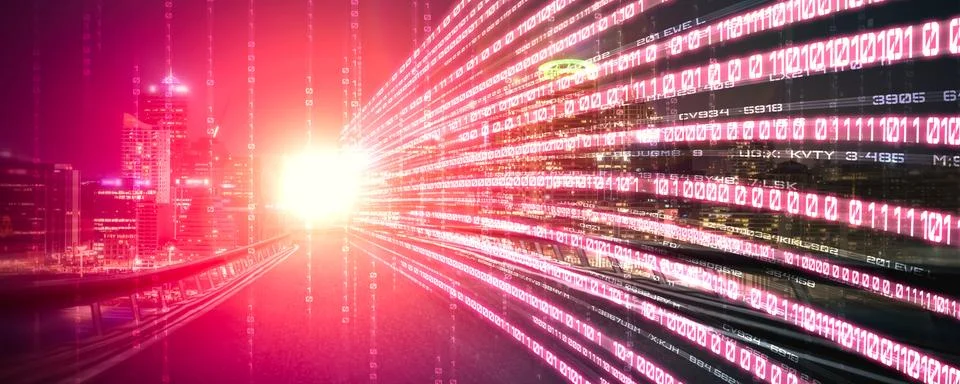 Digital data flow on road with motion blur to create vision of fast speed Stock Illustration