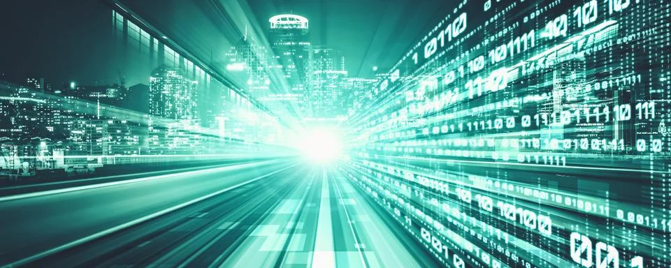 Digital data flow on road with motion blur to create vision of fast speed イラスト素材