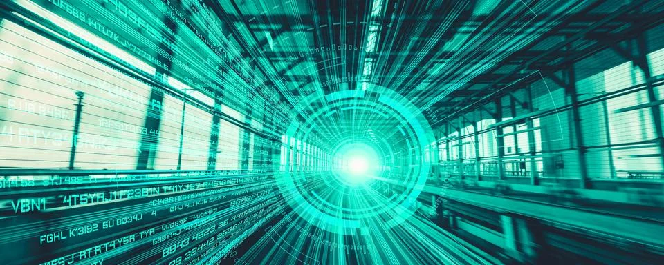 Digital data flow on road with motion blur to create vision of fast speed Stock Illustration