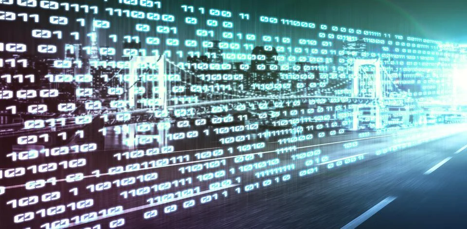 Digital data flow on road with motion blur to create vision of fast speed Stock Illustration