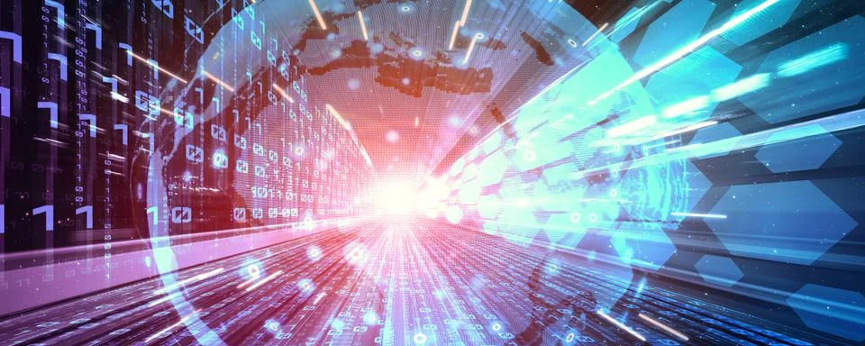 Digital data flow on road with motion blur to create vision of fast speed イラスト素材