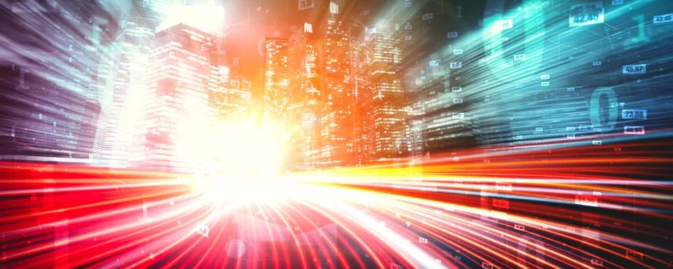 Digital data flow on road with motion blur to create vision of fast speed Stock Illustration