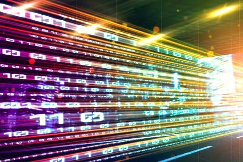 Digital data flow on road with motion blur to create vision of fast speed イラスト素材