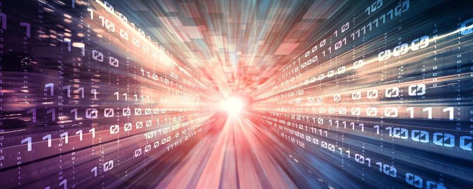 Digital data flow on road with motion blur to create vision of fast speed Stock Illustration