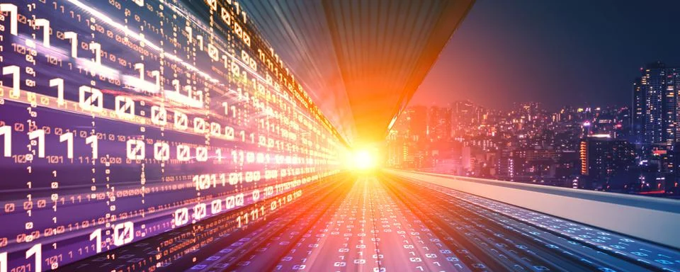 Digital data flow on road with motion blur to create vision of fast speed Stock Illustration