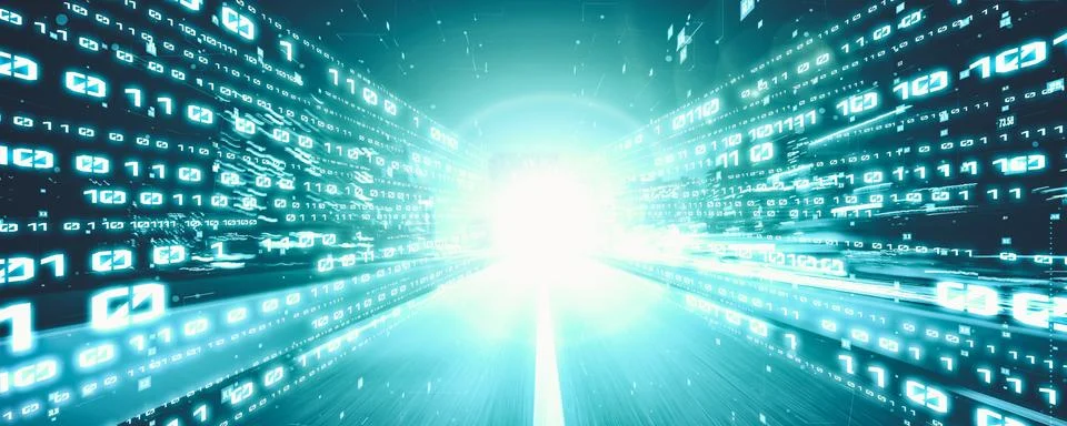 Digital data flow on road with motion blur to create vision of fast speed Stock Illustration