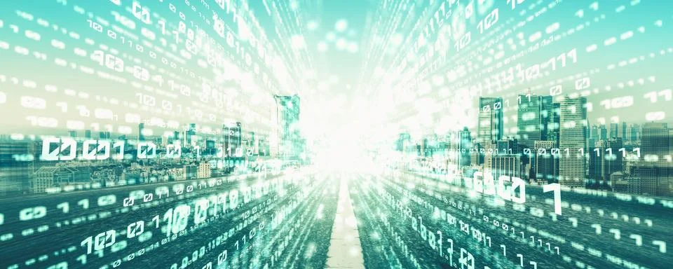 Digital data flow on road with motion blur to create vision of fast speed Stock Illustration