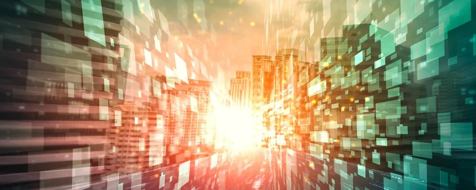 Digital data flow on road with motion blur to create vision of fast speed Stock Illustration