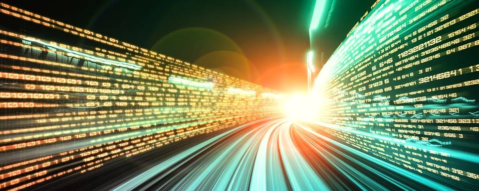 Digital data flow on road with motion blur to create vision of fast speed Stock Illustration