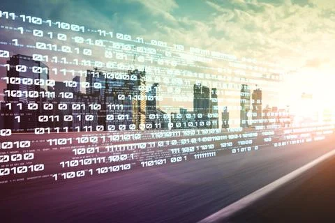 Digital data flow on road with motion blur to create vision of fast speed イラスト素材