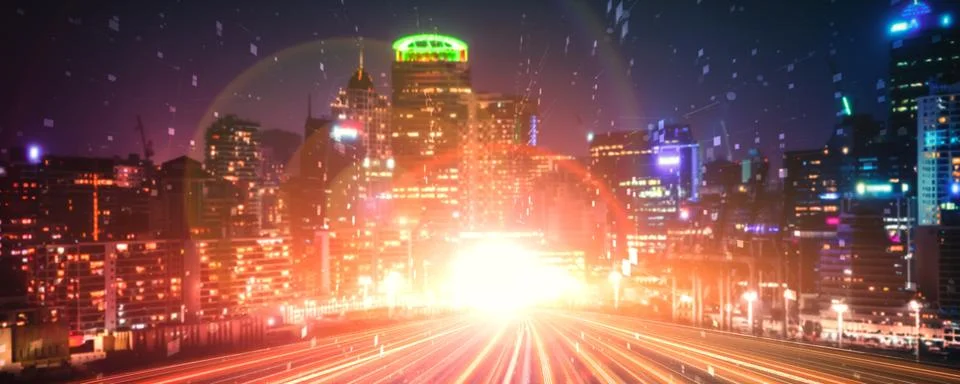 Digital data flow on road with motion blur to create vision of fast speed 스톡 일러스트