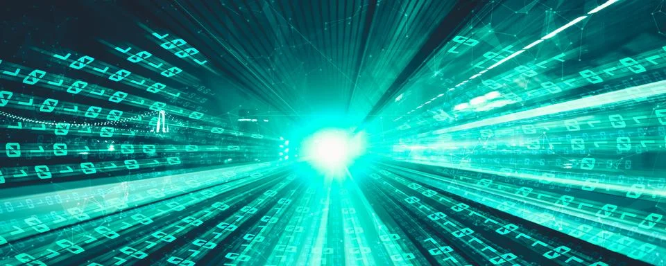 Digital data flow on road with motion blur to create vision of fast speed イラスト素材