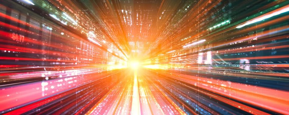 Digital data flow on road with motion blur to create vision of fast speed Stock Illustration