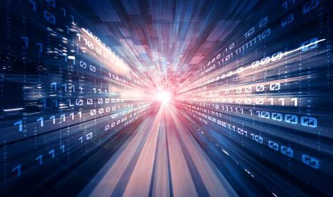 Digital data flow on road with motion blur to create vision of fast speed Stockfoto's