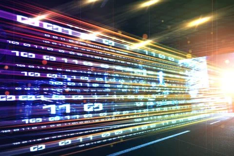 Digital data flow on road with motion blur to create vision of fast speed Stock Photos