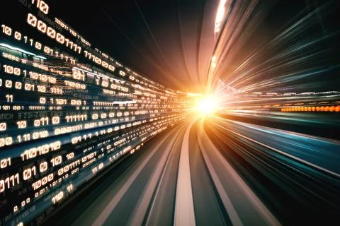 Digital data flow on road with motion blur to create vision of fast speed Stock Photos