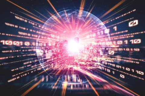 Digital data flow on road with motion blur to create vision of fast speed Stock Photos