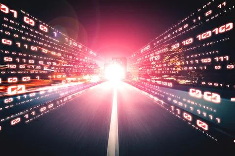 Digital data flow on road with motion blur to create vision of fast speed Stock Photos