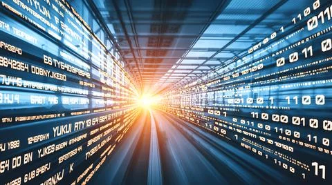 Digital data flow on road with motion blur to create vision of fast speed Stock Photos