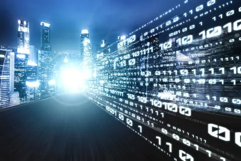 Digital data flow on road with motion blur to create vision of fast speed Stock Photos