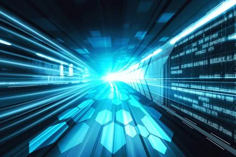 Digital data flow on road with motion blur to create vision of fast speed 스톡 사진