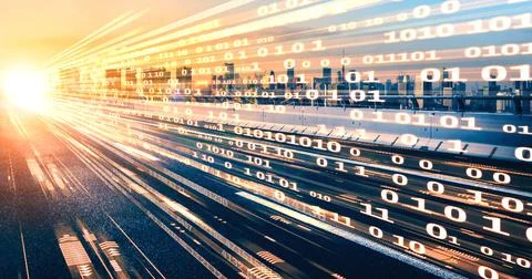 Digital data flow on road with motion blur to create vision of fast speed Stock Photos