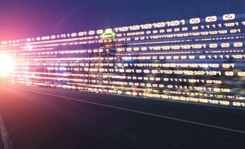 Digital data flow on road with motion blur to create vision of fast speed Stock Photos