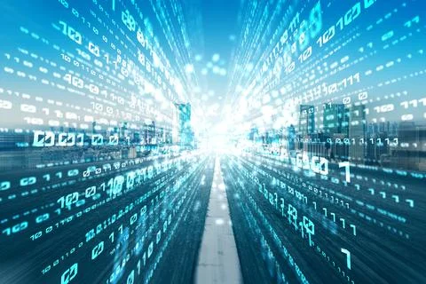 Digital data flow on road with motion blur to create vision of fast speed 스톡 사진