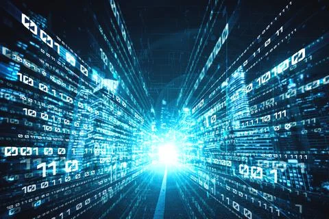 Digital data flow on road with motion blur to create vision of fast speed 스톡 사진