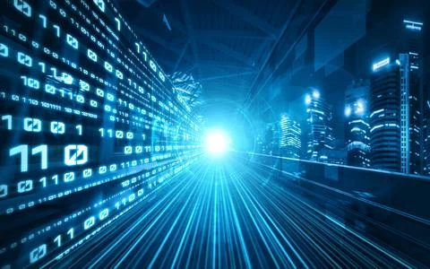 Digital data flow on road with motion blur to create vision of fast speed Stock Photos