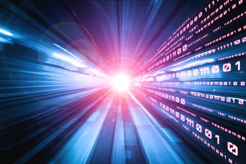 Digital data flow on road with motion blur to create vision of fast speed Stock Photos