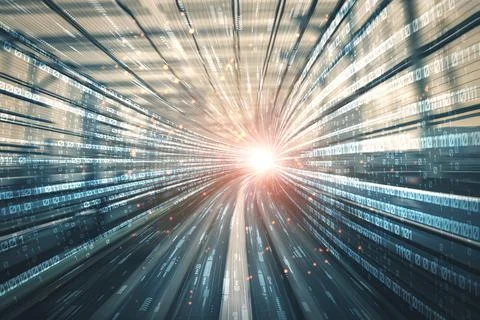 Digital data flow on road with motion blur to create vision of fast speed Stock Photos