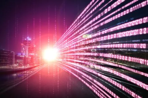 Digital data flow on road with motion blur to create vision of fast speed Stock Photos