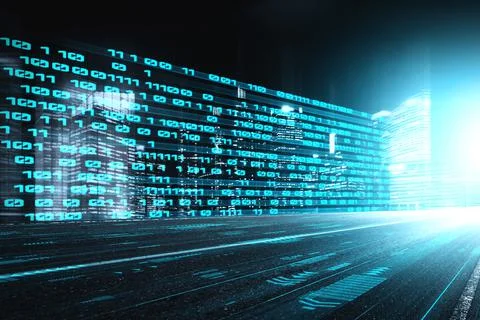 Digital data flow on road with motion blur to create vision of fast speed Stock Photos