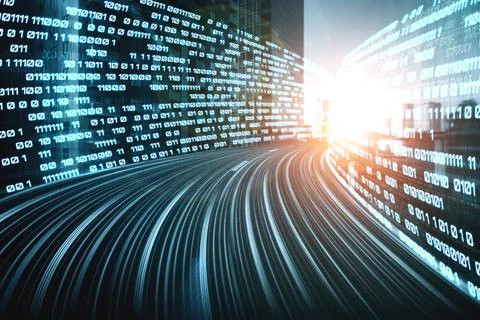 Digital data flow on road with motion blur to create vision of fast speed 스톡 사진