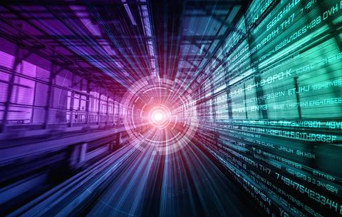 Digital data flow on road with motion blur to create vision of fast speed Stock Photos