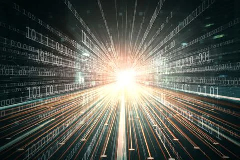 Digital data flow on road with motion blur to create vision of fast speed Stock Photos