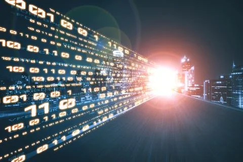 Digital data flow on road with motion blur to create vision of fast speed Stock Photos