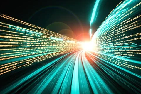 Digital data flow on road with motion blur to create vision of fast speed Stock Photos