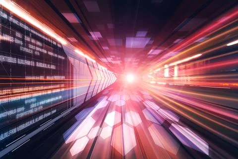 Digital data flow on road with motion blur to create vision of fast speed Stock Photos