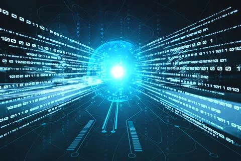 Digital data flow on road with motion blur to create vision of fast speed 스톡 사진