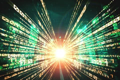 Digital data flow on road with motion blur to create vision of fast speed Foto stock